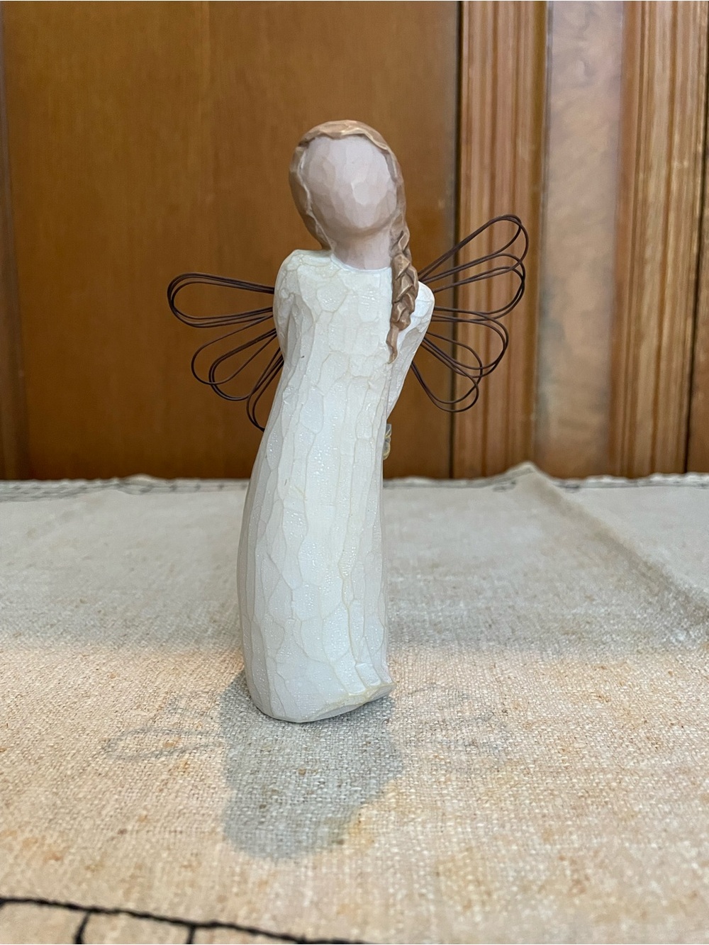 Willow Tree Cream Angel with Brown Braided Hair and Wire Wings